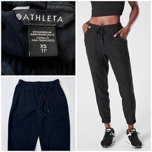 Athleta Farallon Jogger Pant Black Cotton Elastic Hem Pockets Drawstring 988043
